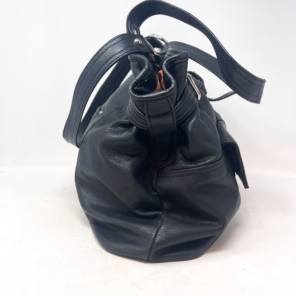 B. Makowsky Black Genuine Leather Top Handle Satchel Purse Handbag - Picture 4 of 11